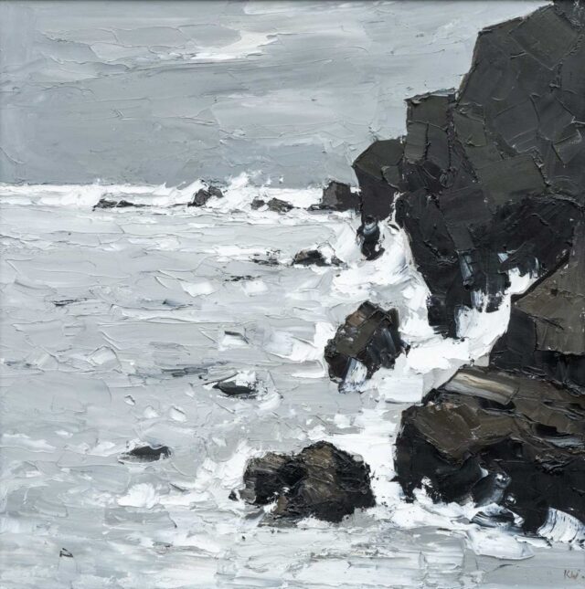 Kyffin Williams oil painting, Rough Sea, Porth Dafarch