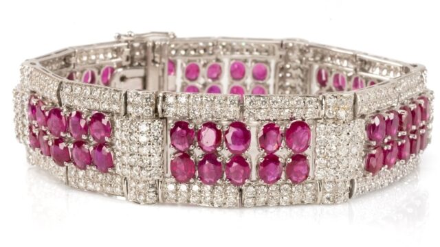 18 CT White Gold Ruby Diamond Encrusted Bracelet SOLD 5400