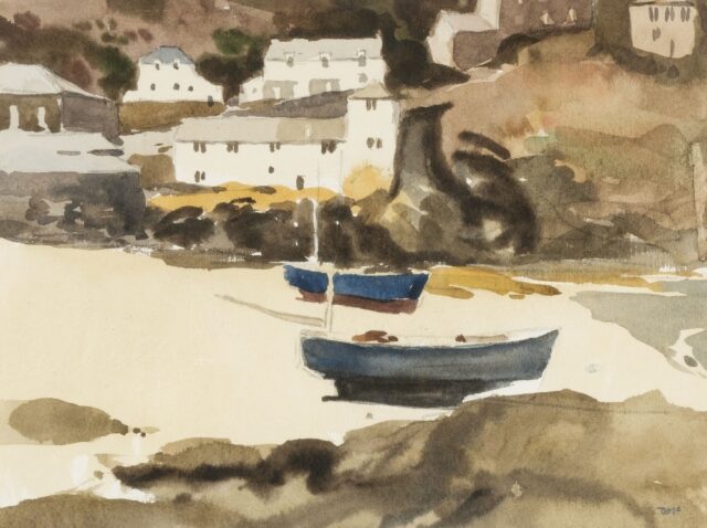 Donald Mc Intyre Watercolour Boats and Buildings Port Isaac SOLD 1600