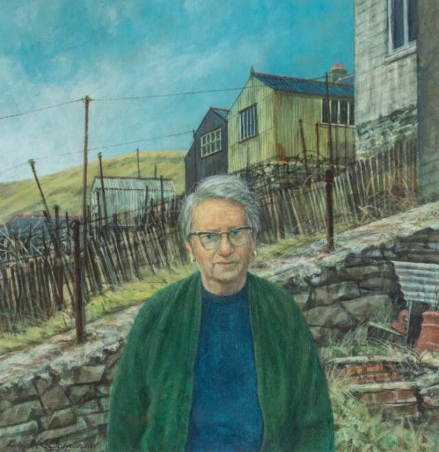 Acrylic of Man in Welsh Village by David Carpanini offered at Rogers Jones Welsh art auction