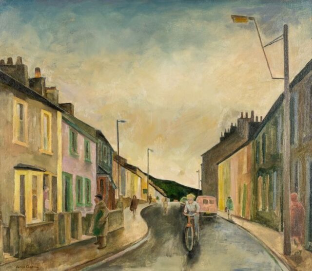 Rhondda Valley street scene by George Chapman offered at Rogers Jones Welsh art auction