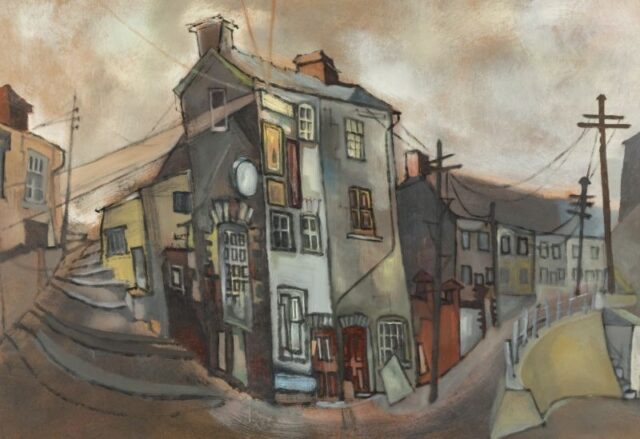 John Uzzell Edwards street scene offered at Rogers Jones Welsh art auction