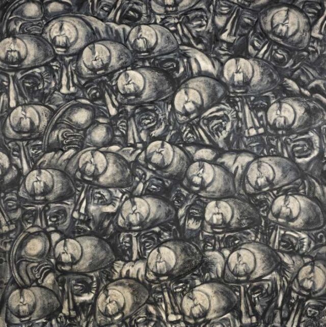Oil 'Carrying the Dead' by Nick Evans offered at Rogers Jones Welsh art auction
