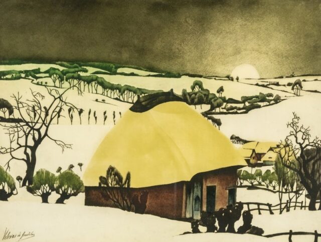 Winter Landscape etching by Valerius de Saedeleer