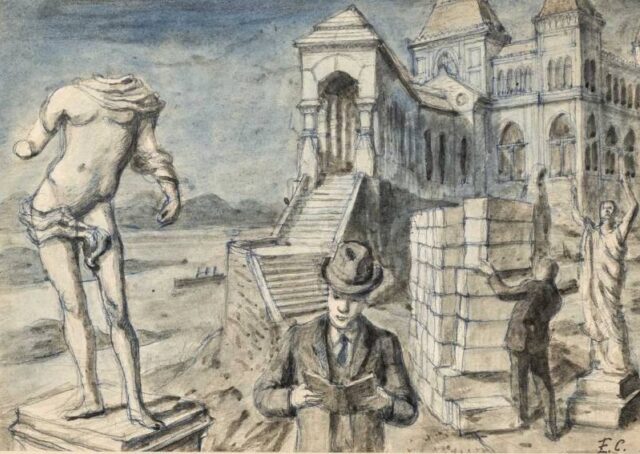 Felicity Charlton mixed media of archeologists