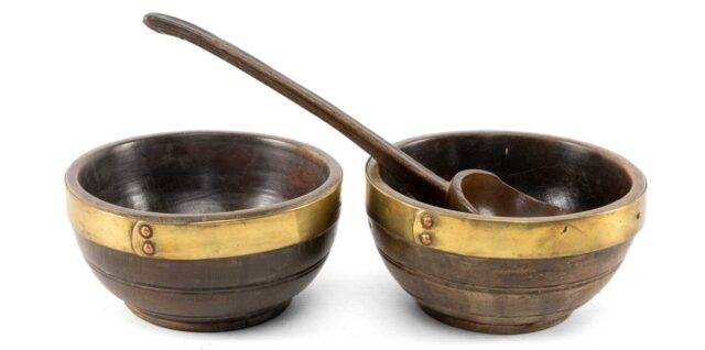 Welsh beech cawl bowls and ladle