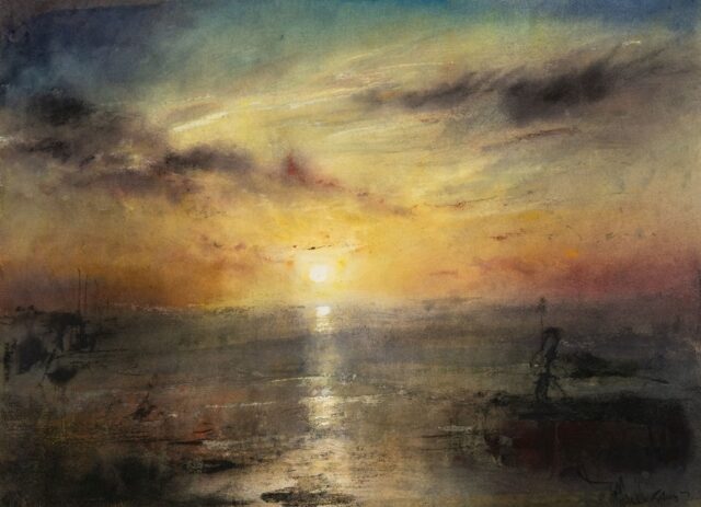 William Selwyn Mixed Media Sunset Over Caernarfon