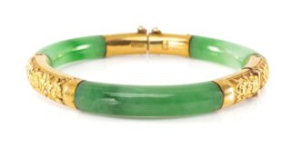 Chinese Jadeite & Yellow Metal Bangle