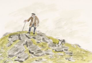 Sir Kyffin Williams RA Watercolour & Pencil 'Farmer on a Hill'