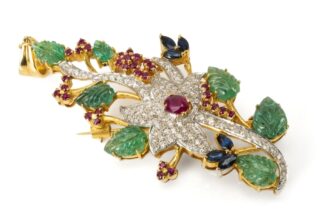 Multi-Gem Floral Brooch