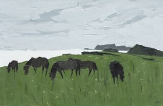 Sir Kyffin Williams RA Oil 'Ponies, Porth Dafarch'