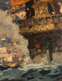 Sir Frank Brangwyn RA Oil 'The Last Fight of the Revenge'