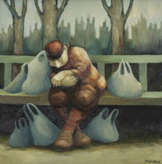 Muriel Delahaye Oil 'Bag Lady in the Park'