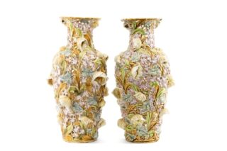 Zsolnay Pecs Flower Moulded Vases