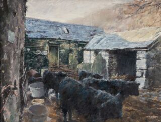 Keith Bowen Oil 'Farmyard with Welsh Blacks'