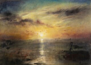 William Selwyn Mixed Media 'Sunset Over Caernarfon'