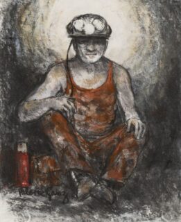 Valerie Ganz Mixed Media 'Tomos at the Coalface, Tower Colliery'