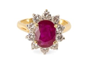 18CT Gold Ruby & Diamond Cluster Ring