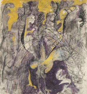 Ceri Richards CBE Pen & Ink 'Lyre Birds, Purple and Yellow'
