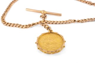 Gold Sovereign on 9CT Gold Albert Chain