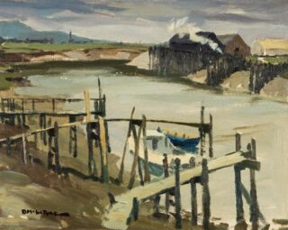 Donald McIntyre Oil 'Grey Day, River Ely, Penarth'