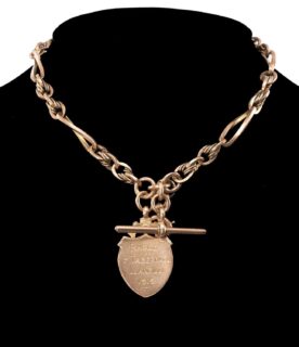 9ct Gold Albert Chain & Shield Pendant