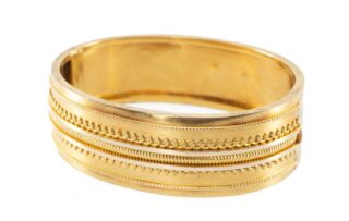 Yellow Metal Etruscan Style Hinged Bangle