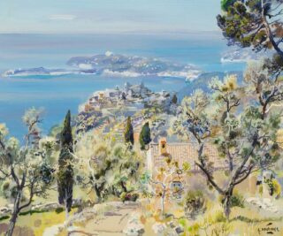 Gabriel Deschamps Oil 'Eze Village and Cap Ferrat, Cote D'Azur'
