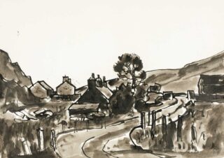 Sir Kyffin Williams RA Ink Wash 'Drws y Coed'