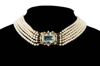 Antique Aquamarine, Diamond & Pearl Necklace
