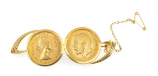 Two-Coin Full Sovereign Gold Bar Brooch