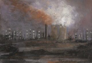 Valerie Ganz Mixed Media 'Port Talbot at Night'