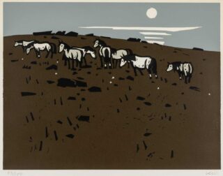 Sir Kyffin Williams RA Linocut 'Ponies, Anglesey'